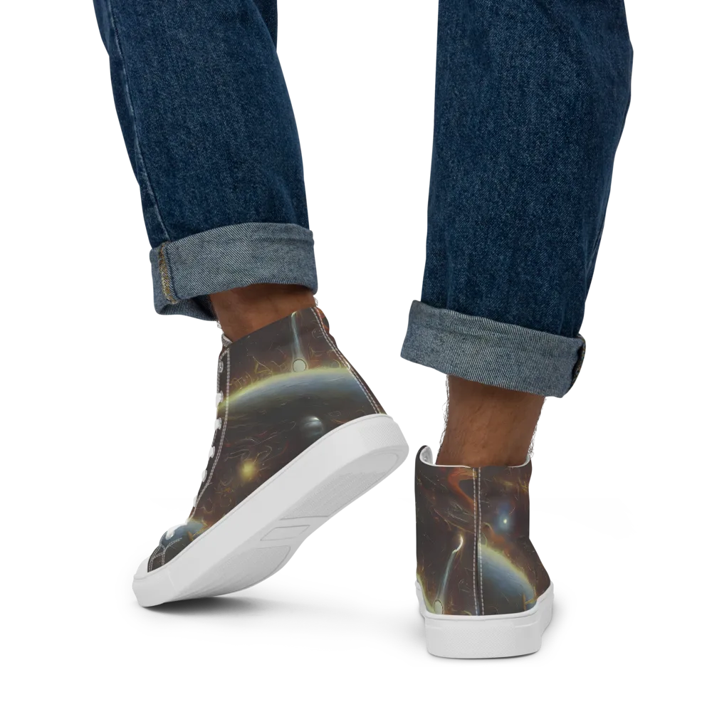 Quantum Illusions on Men's High Top Canvas Shoes — Back