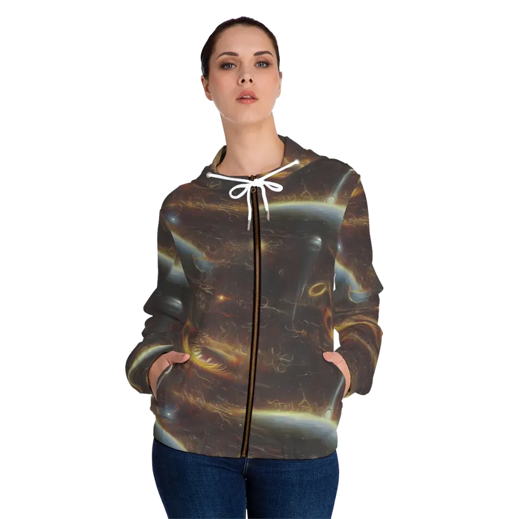 Quantum Illusions on Women's Full-Zip Hoodie — Front On Person
