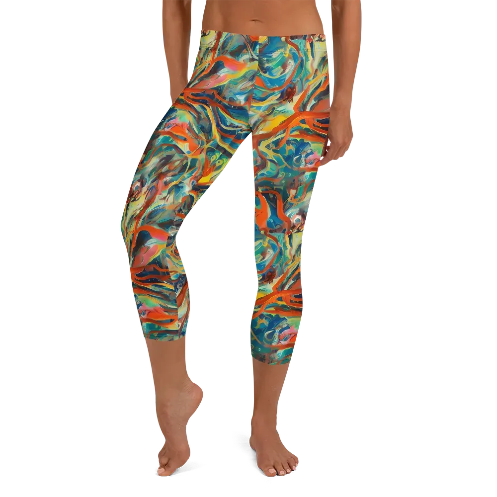 Fluid Firestorm on Capri Leggings — Front