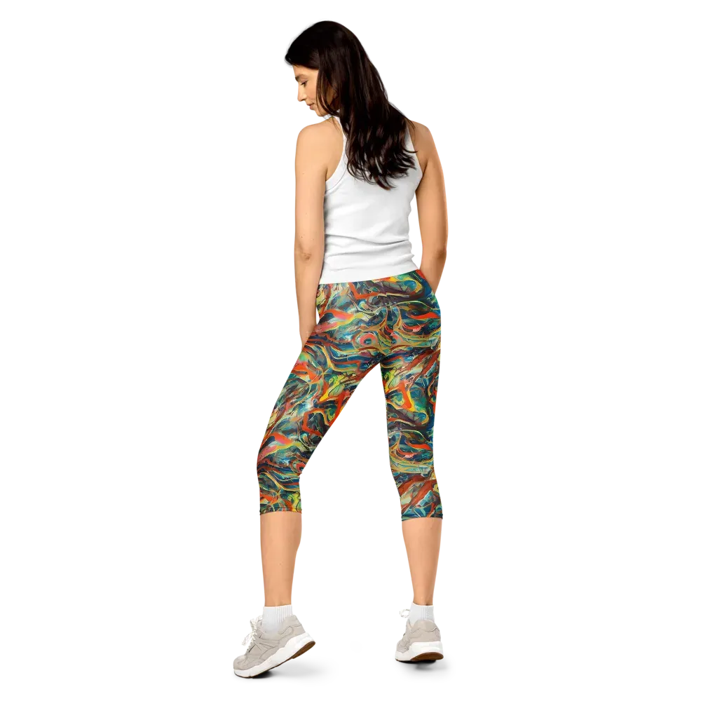 Fluid Firestorm on Capri Leggings — Back