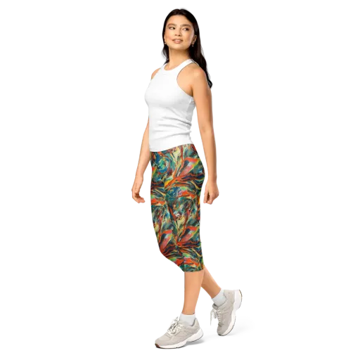 Fluid Firestorm on a Capri Leggings