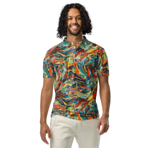 Fluid Firestorm on a Men's Slim Fit Polo Shirt