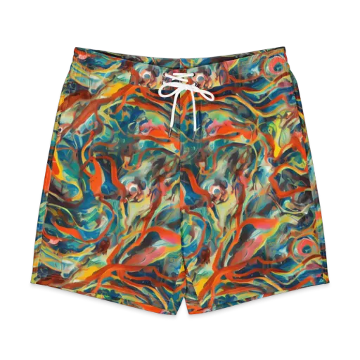 Fluid Firestorm on a Men's Board Shorts