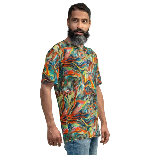 Fluid Firestorm on a Men's Crew Neck T-Shirt