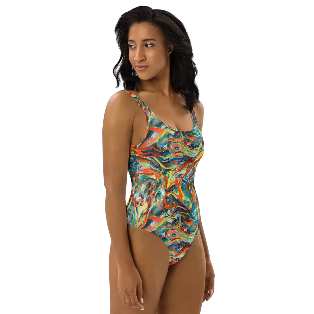 Fluid Firestorm on One-Piece Swimsuit — Right