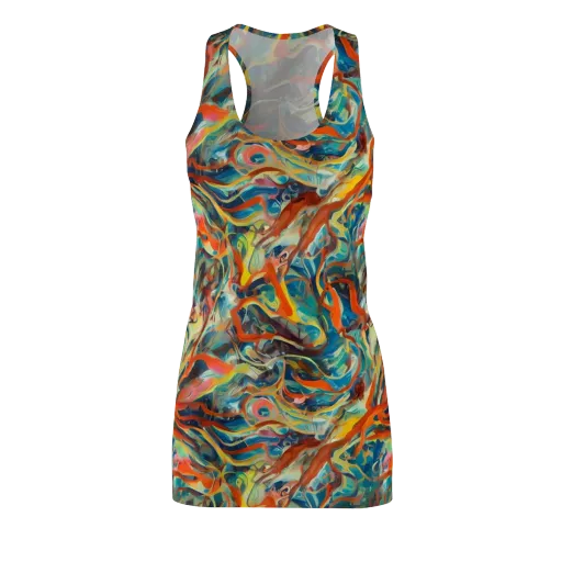 Fluid Firestorm on a Racerback Dress