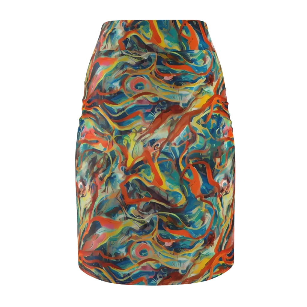 Fluid Firestorm on Pencil Skirt — Back