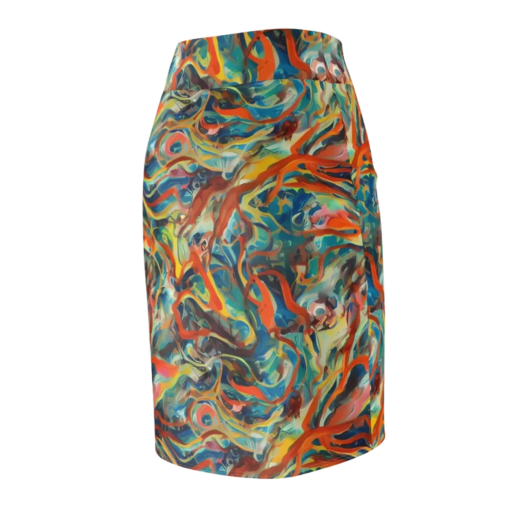 Fluid Firestorm on Pencil Skirt — Back Side