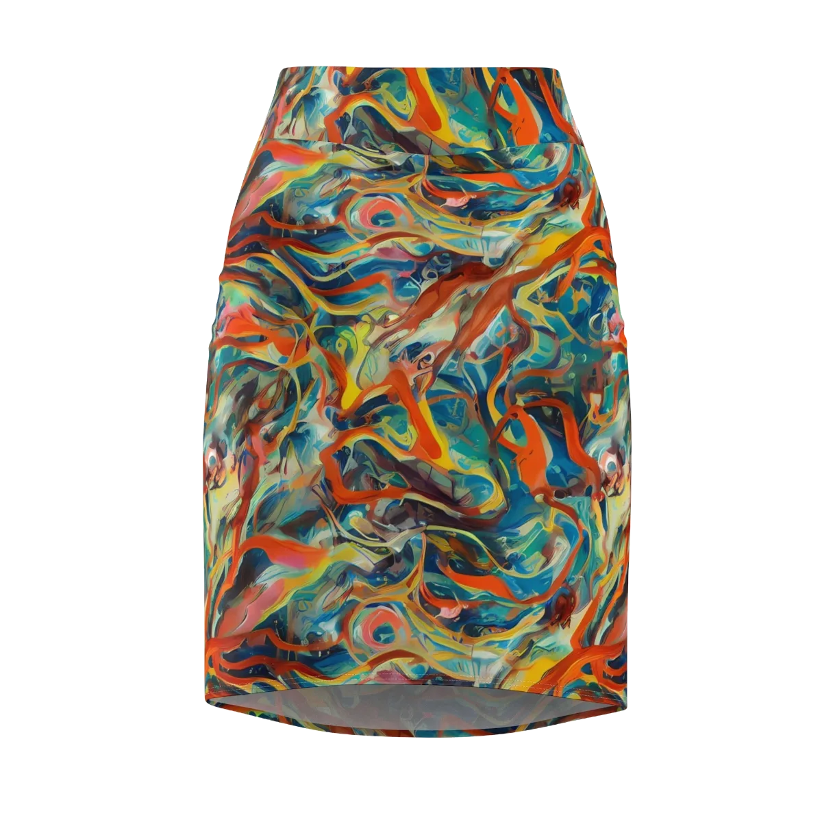 Fluid Firestorm on Pencil Skirt — Front