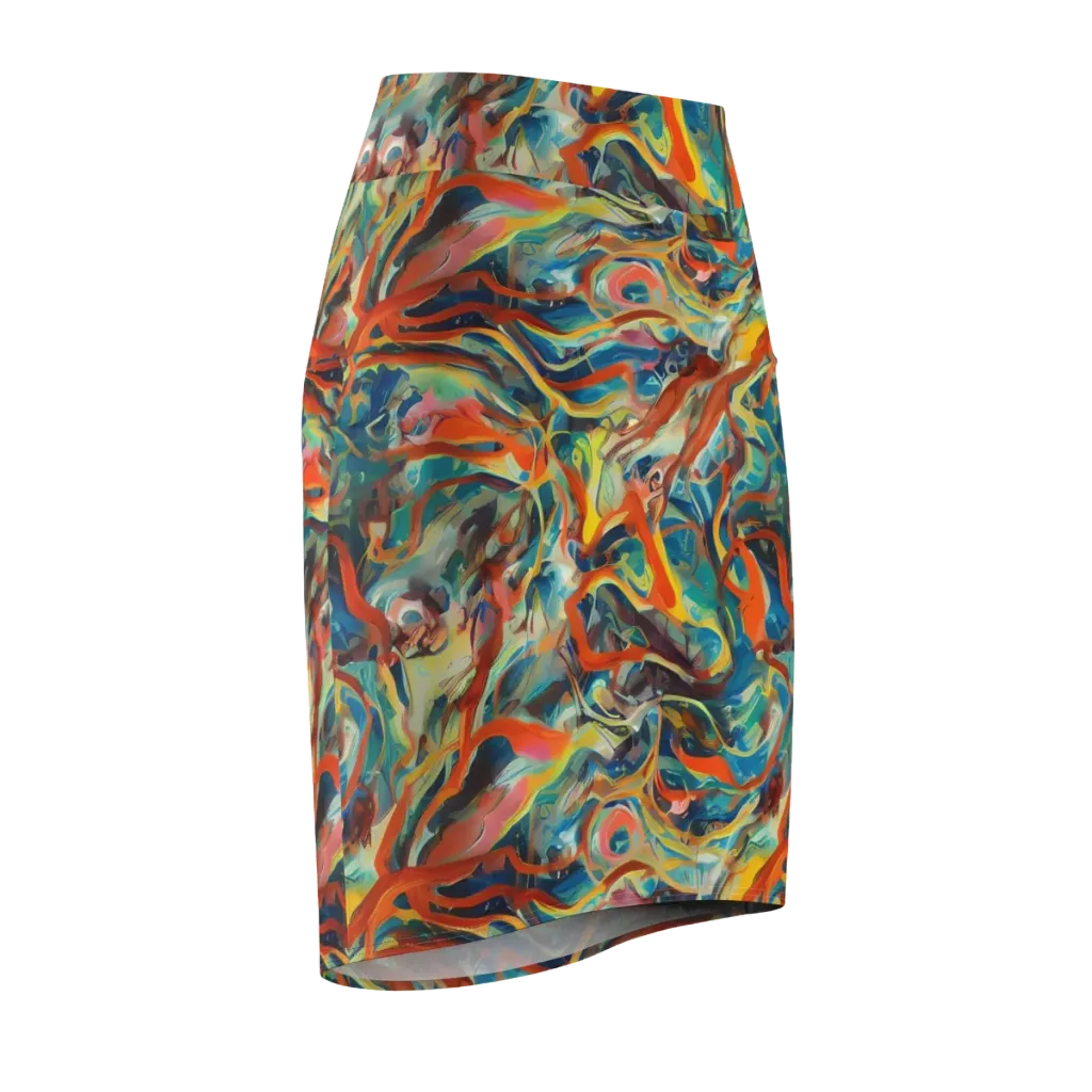 Fluid Firestorm on Pencil Skirt — Front Side