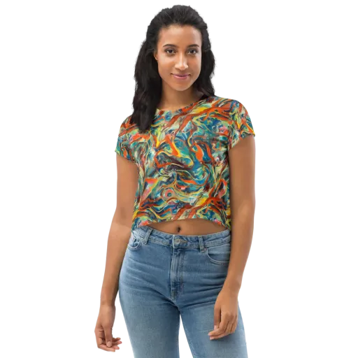 Fluid Firestorm on a Crop Tee