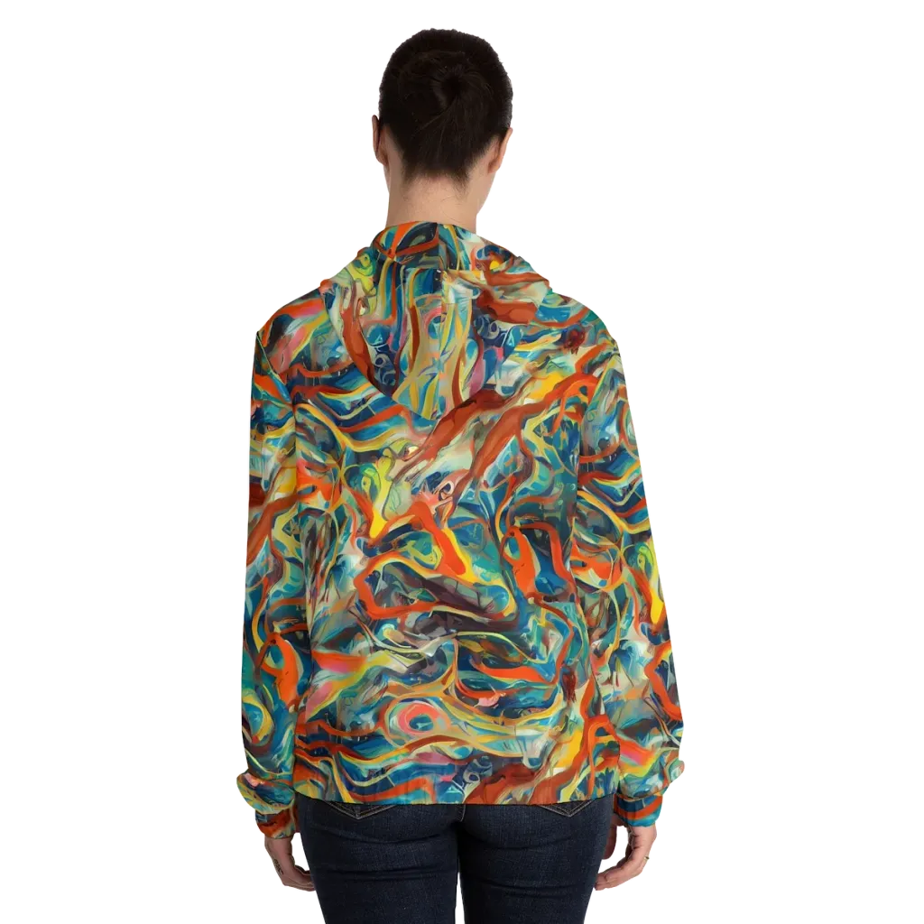 Fluid Firestorm on Women's Full-Zip Hoodie — Back On Person