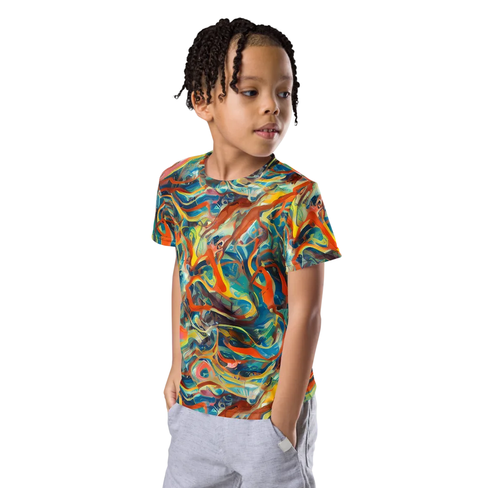 Fluid Firestorm on Kids Crew Neck T-Shirt — Left Front