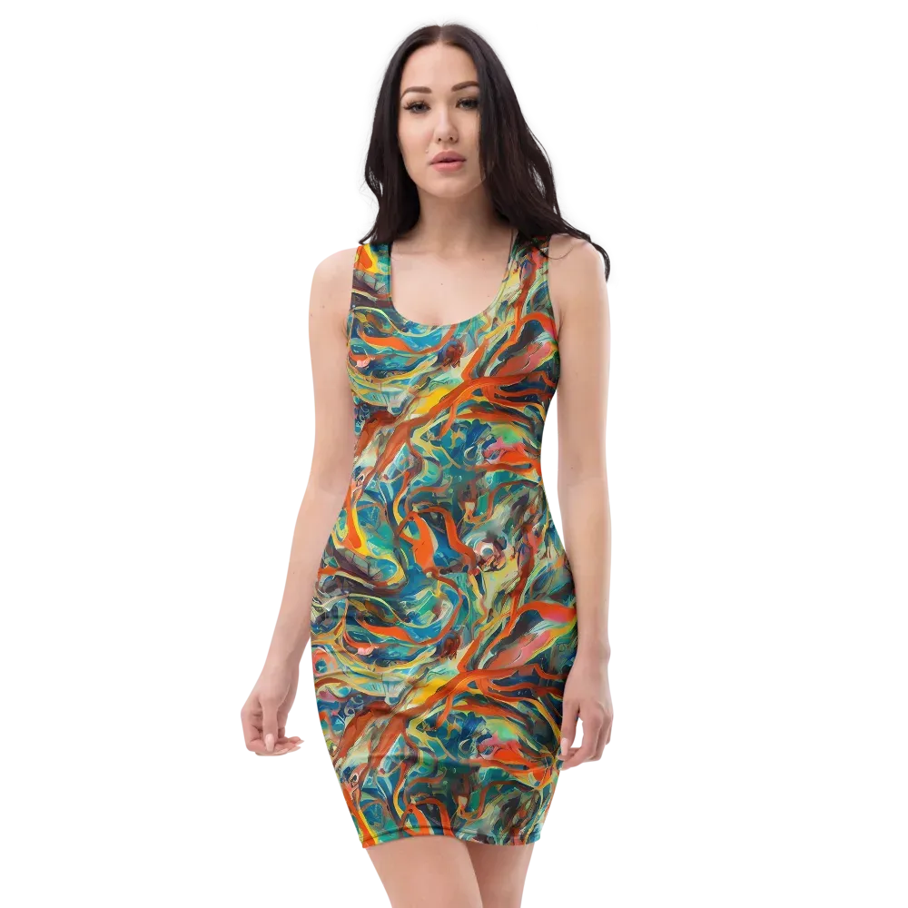 Fluid Firestorm on Bodycon Dress — Front