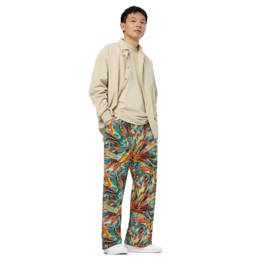 Fluid Firestorm on a Wide-Leg Pants