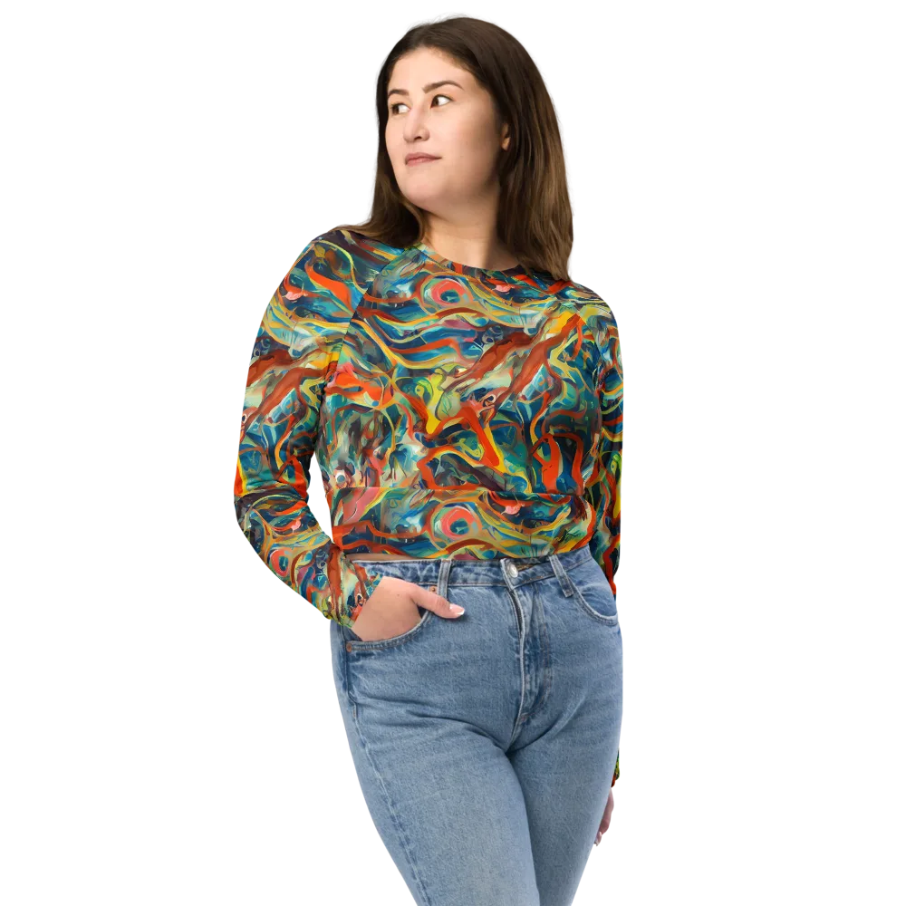 Fluid Firestorm on Long Sleeve Crop Top — Front