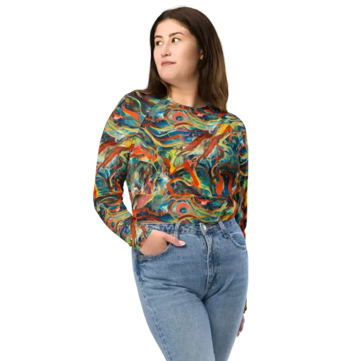 Fluid Firestorm on a Long Sleeve Crop Top