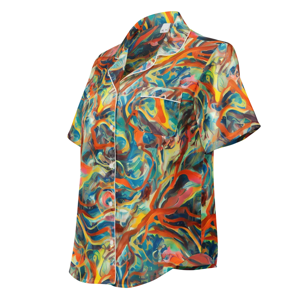 Fluid Firestorm on Women's Short Sleeve Pajama Top — Left Front