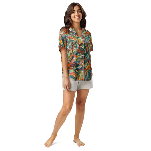 Fluid Firestorm on a Women's Short Sleeve Pajama Top