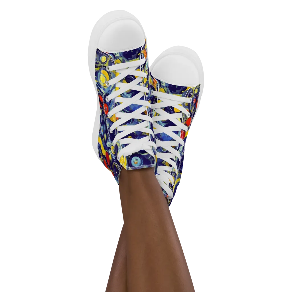 Dynamic Doodles on Women's High Top Canvas Shoes — Front