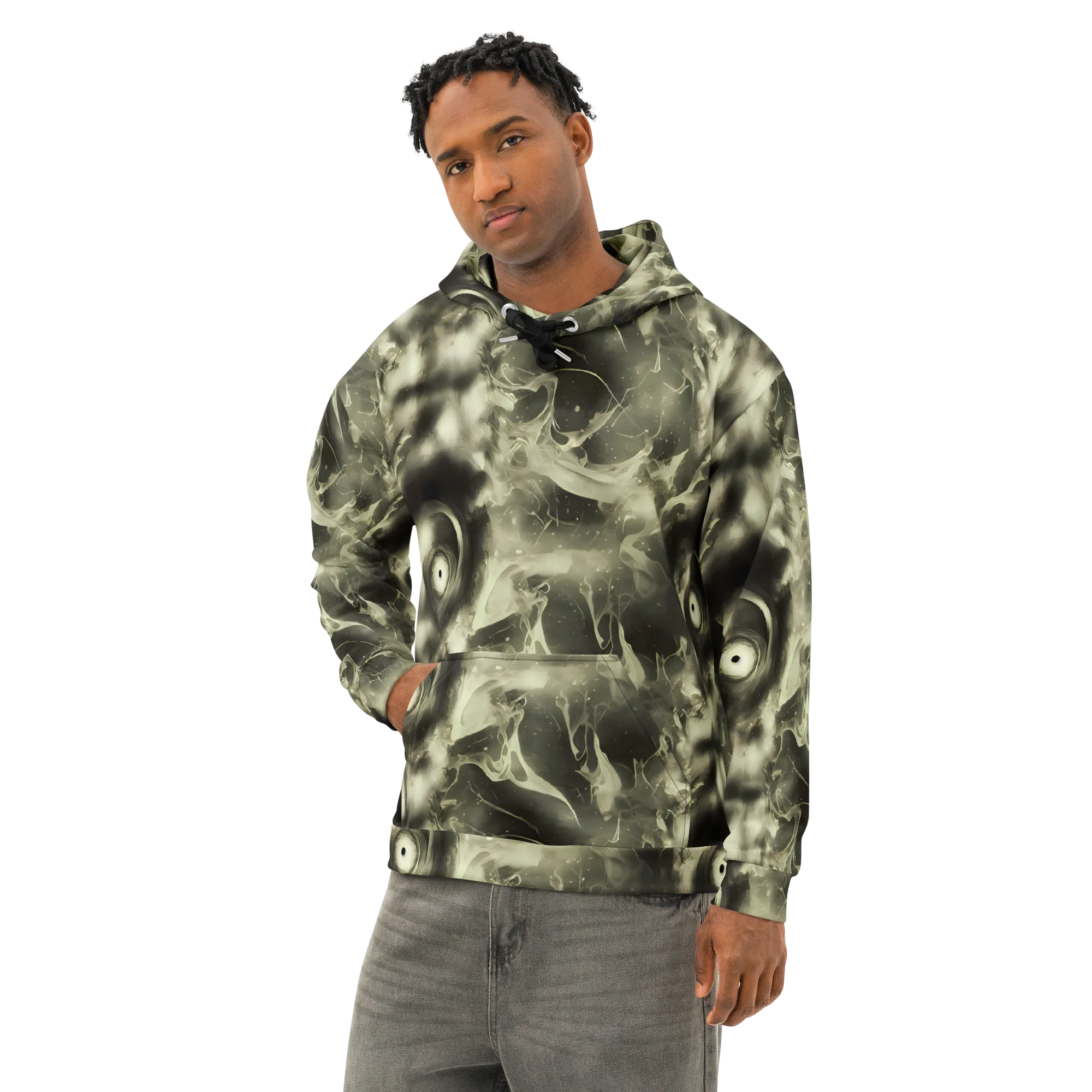 Biomech Whirl on Cotton Hoodie — Left Front