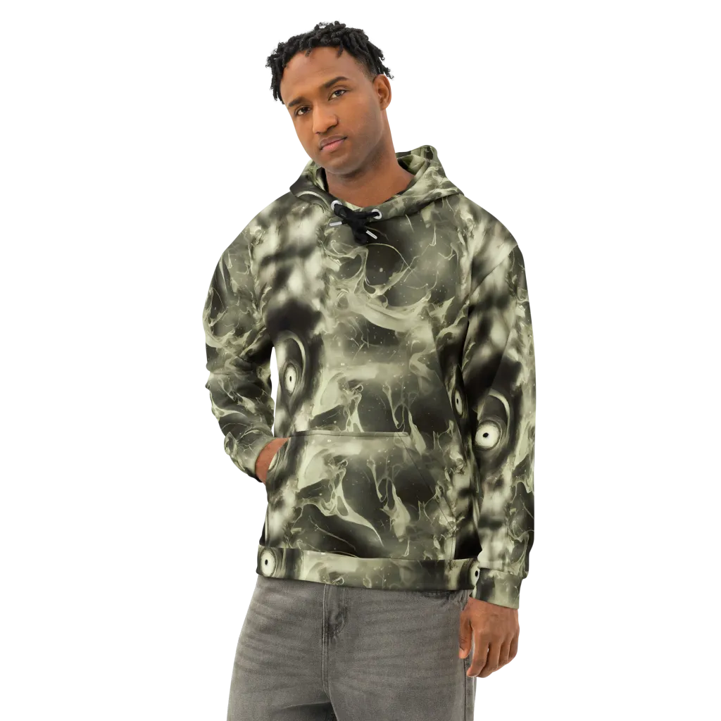 Biomech Whirl on Cotton Hoodie — Left Front
