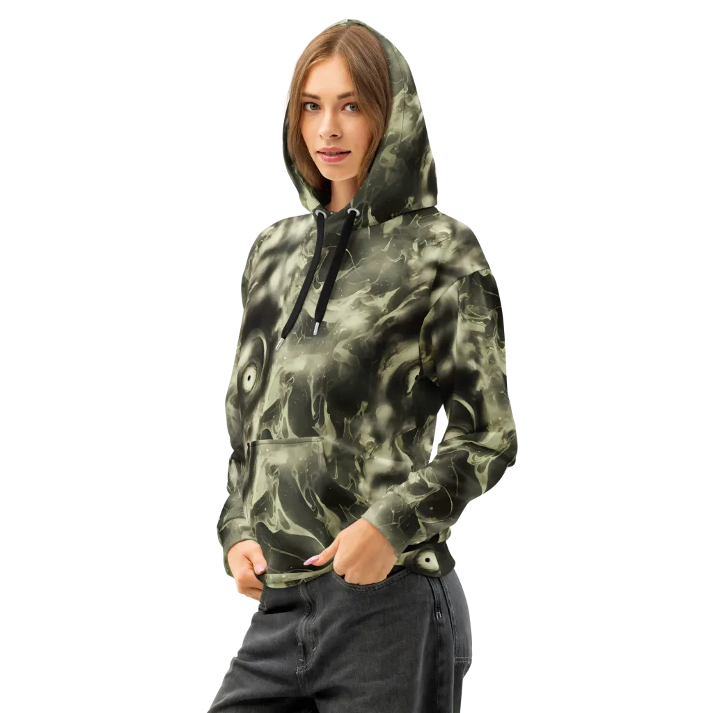 Biomech Whirl on Cotton Hoodie — Left Front