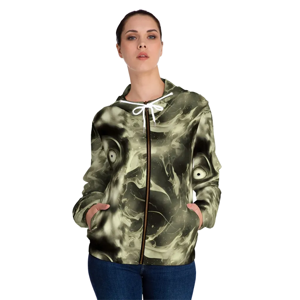Biomech Whirl on Women's Full-Zip Hoodie — Front On Person