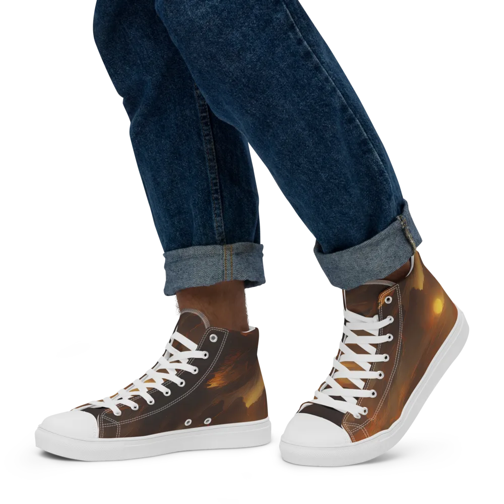 Sunset Shores on Men's High Top Canvas Shoes — Left