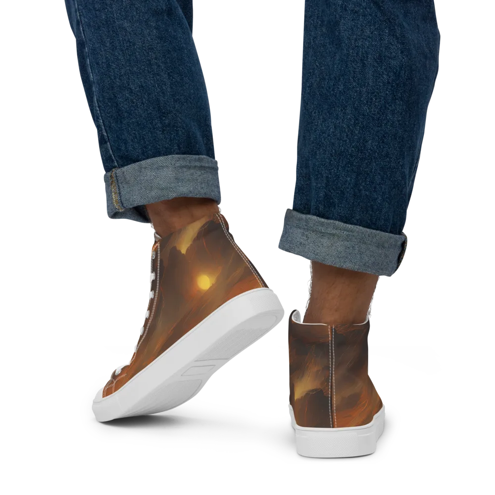 Sunset Shores on Men's High Top Canvas Shoes — Back