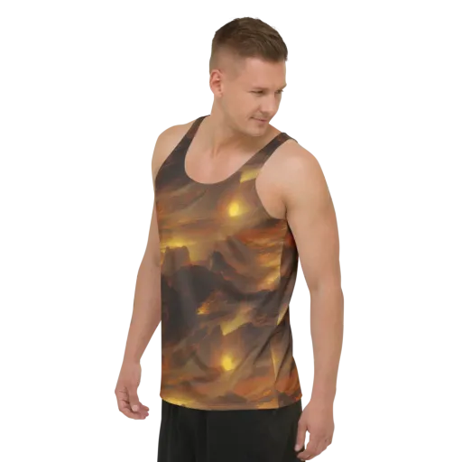 Sunset Shores on a Men's Tank Top
