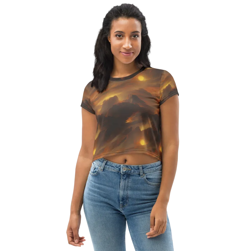 Sunset Shores on Crop Tee — Front