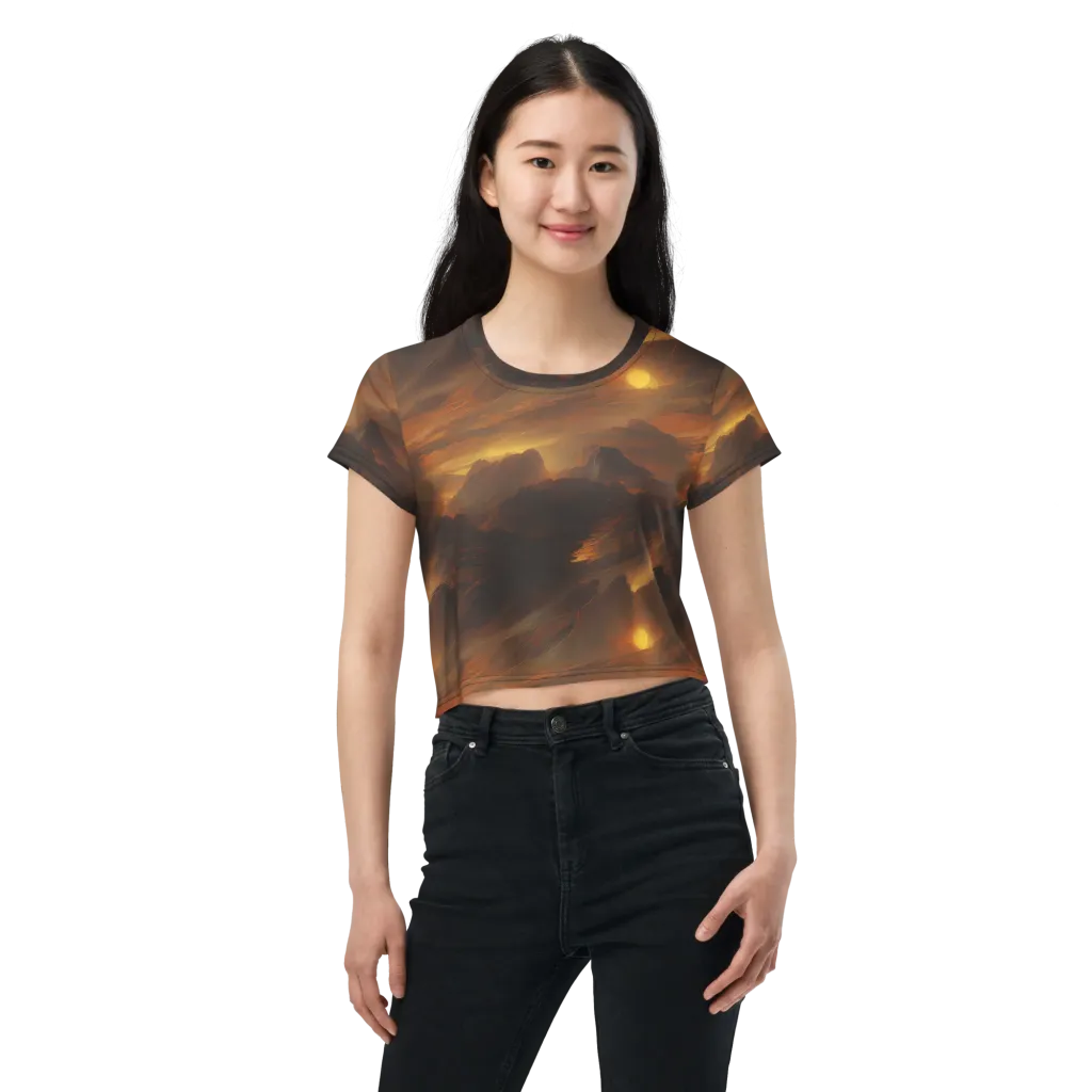 Sunset Shores on Crop Tee — Front