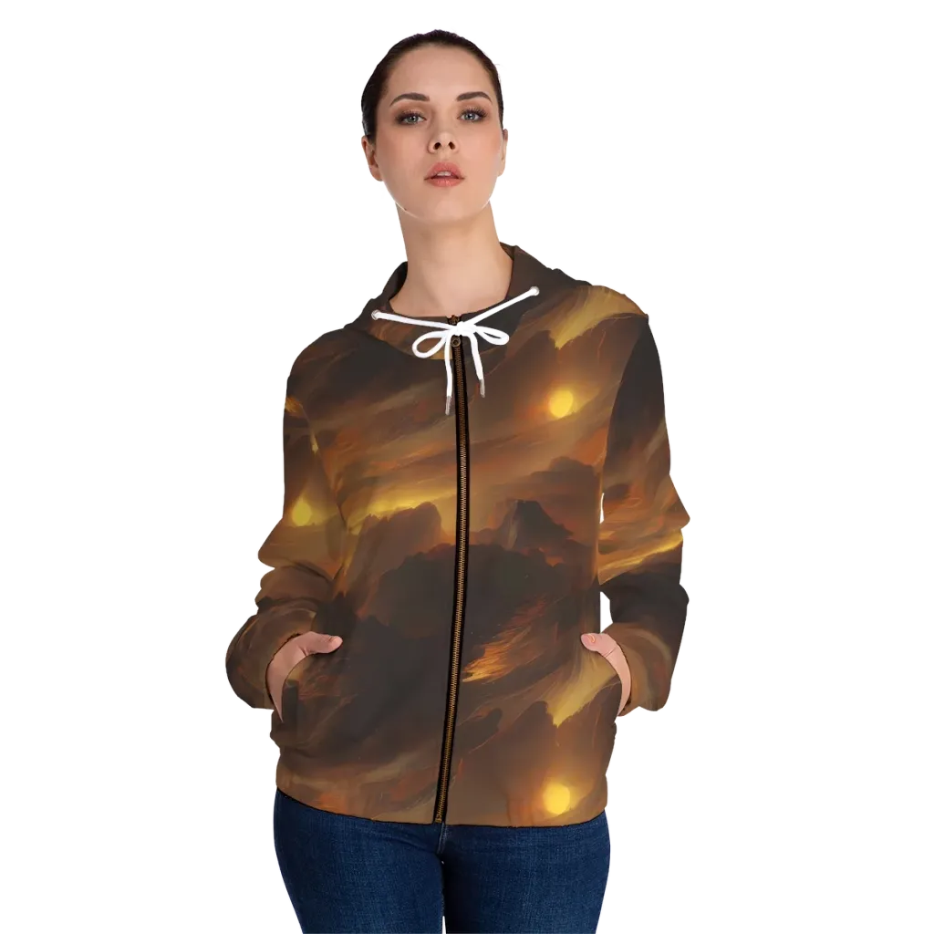Sunset Shores on Women's Full-Zip Hoodie — Front On Person