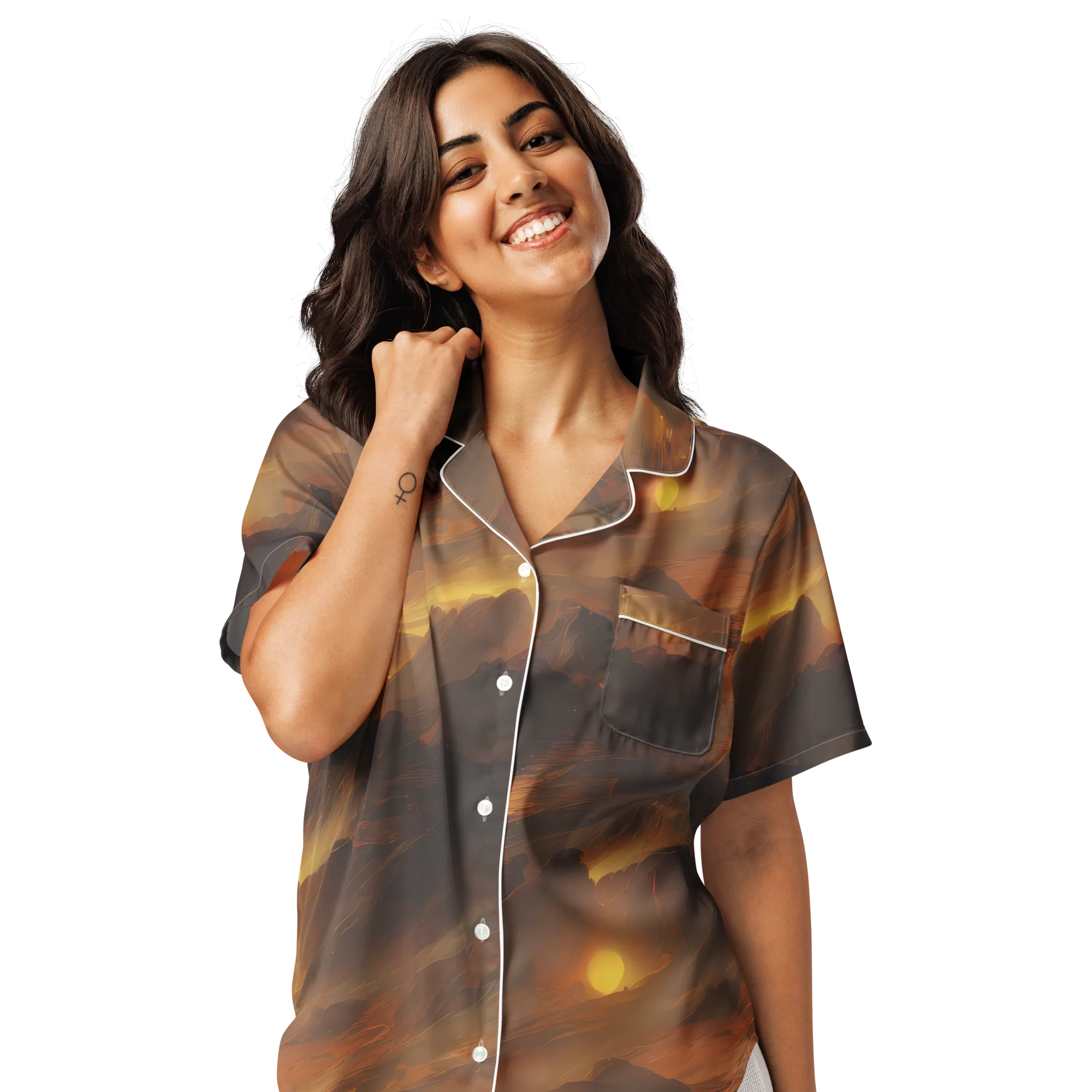 Sunset Shores on Women's Short Sleeve Pajama Top — Front