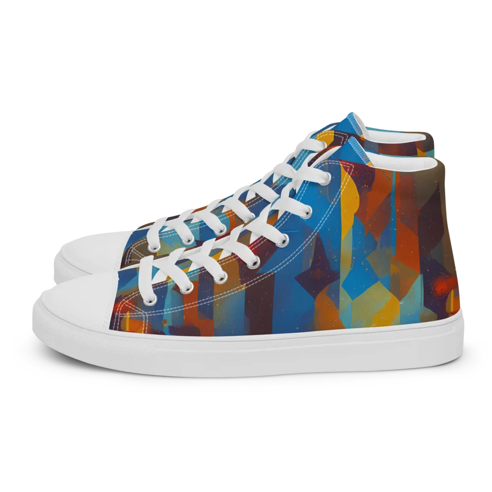 Cubist Dusk on Men's High Top Canvas Shoes — Left