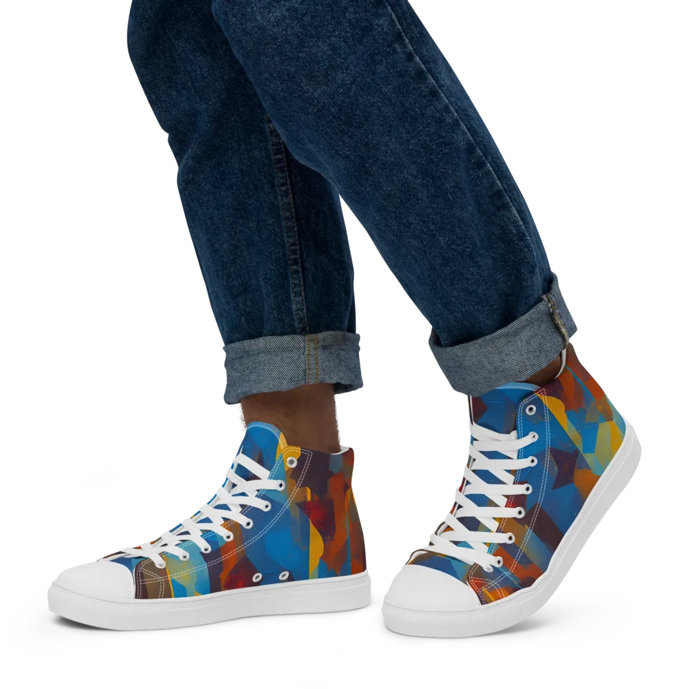 Cubist Dusk on Men's High Top Canvas Shoes — Left