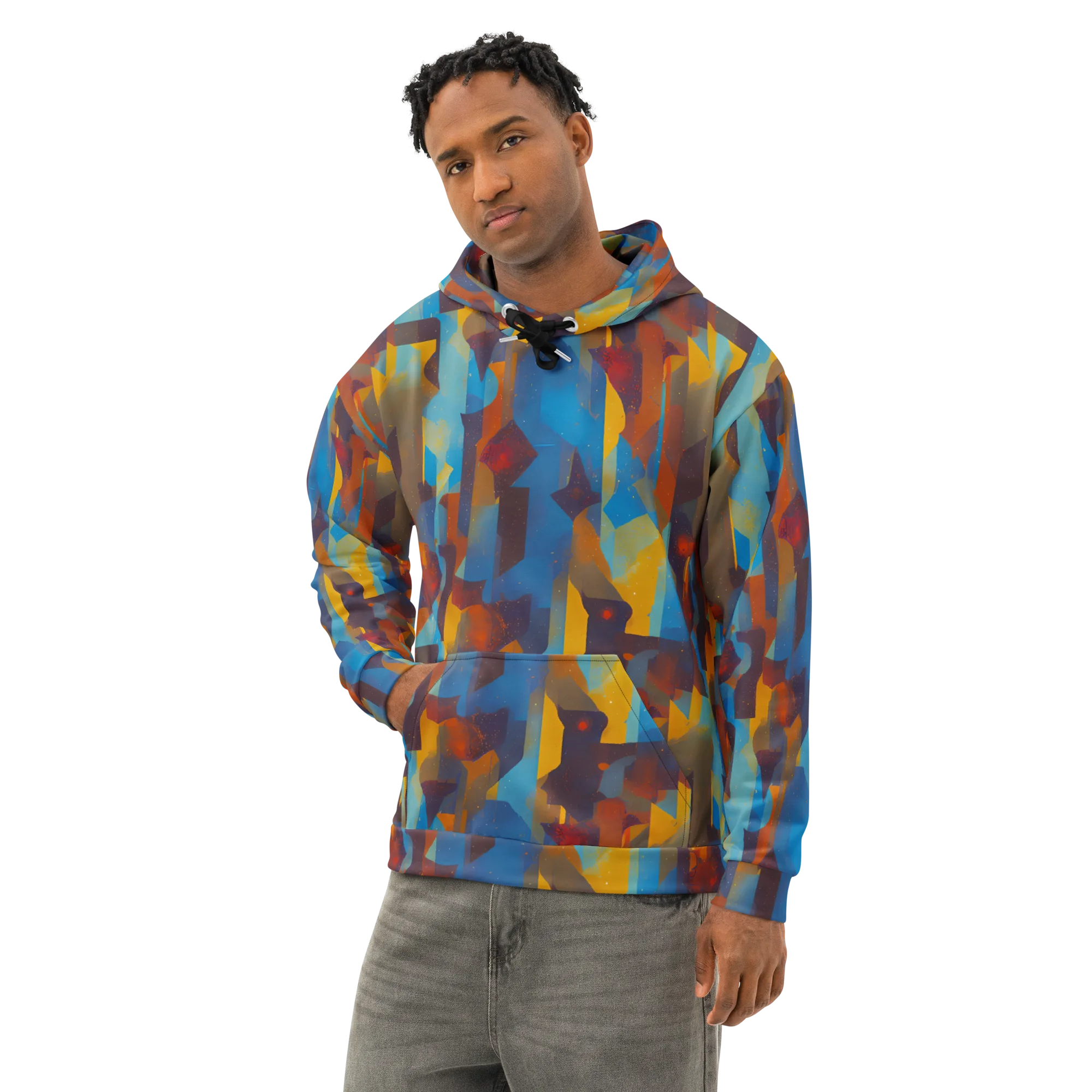 Cubist Dusk on Cotton Hoodie — Left Front