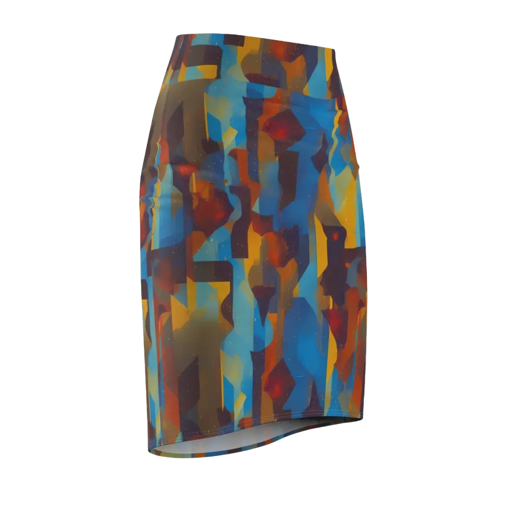 Cubist Dusk on Pencil Skirt — Front Side