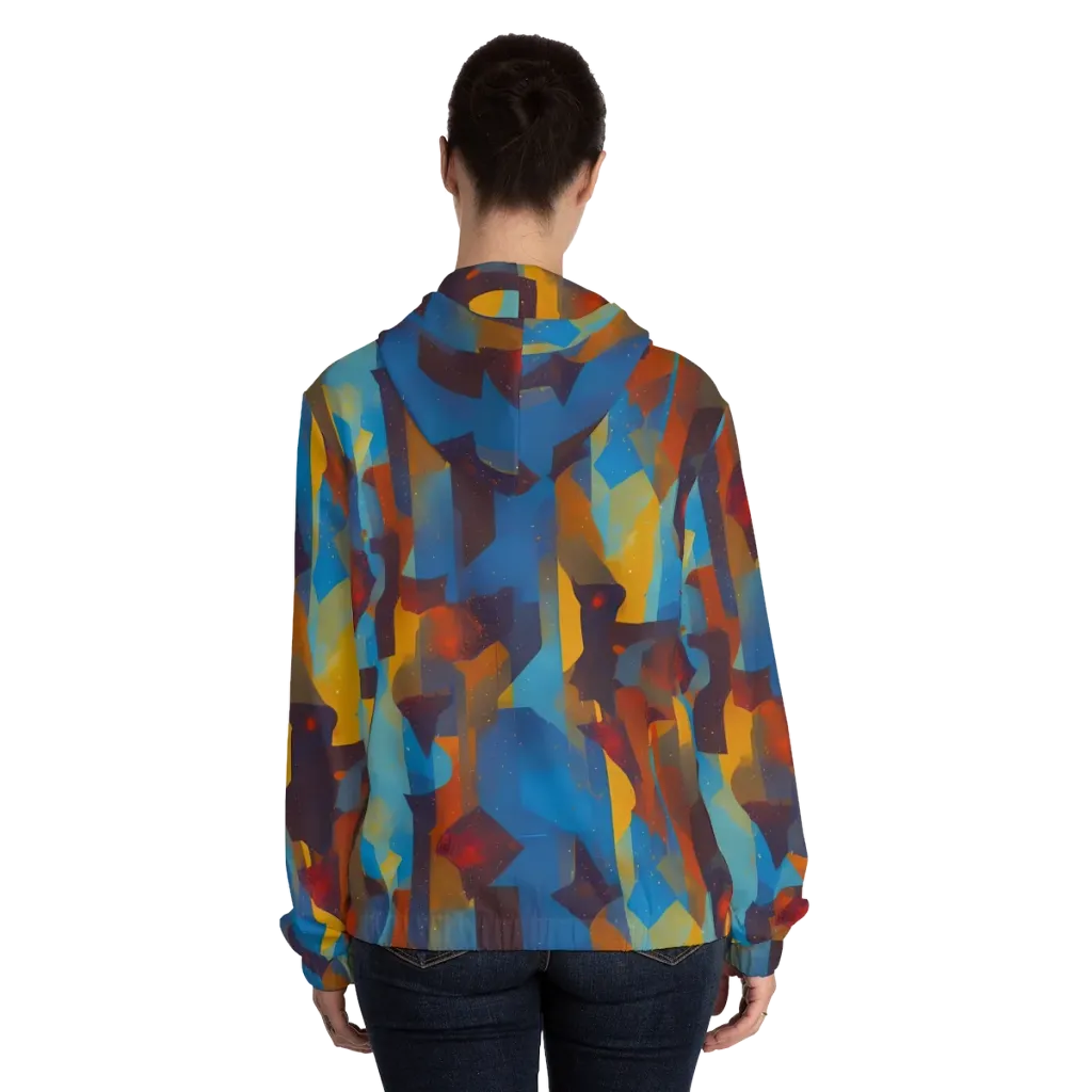 Cubist Dusk on Women's Full-Zip Hoodie — Back On Person