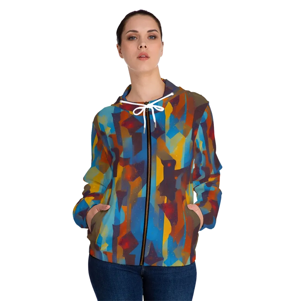 Cubist Dusk on Women's Full-Zip Hoodie — Front On Person