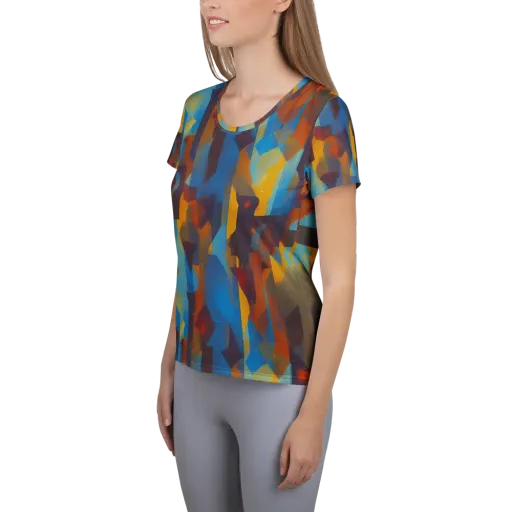Cubist Dusk on a Women's Athletic T-Shirt