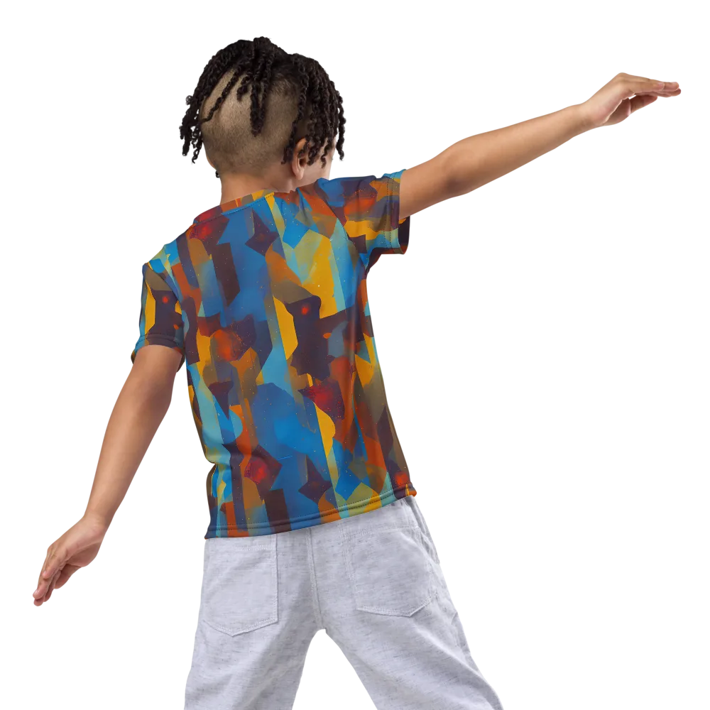Cubist Dusk on Kids Crew Neck T-Shirt — Back