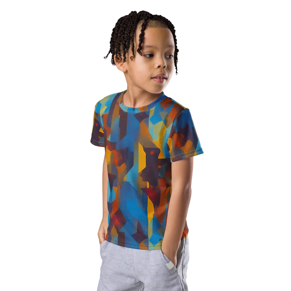 Cubist Dusk on Kids Crew Neck T-Shirt — Left Front