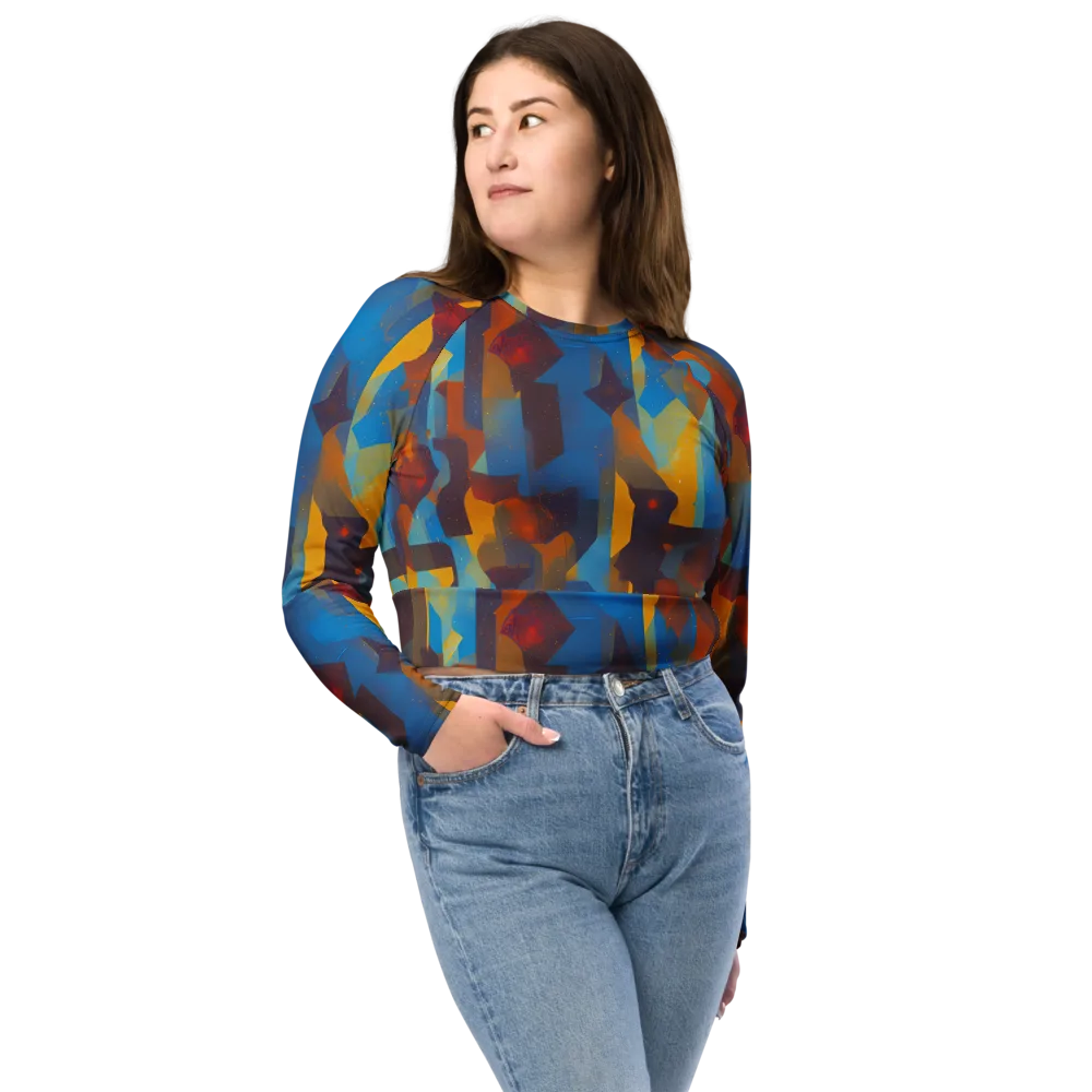 Cubist Dusk on Long Sleeve Crop Top — Front