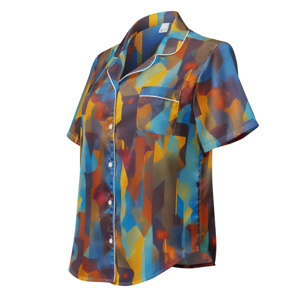 Cubist Dusk on Women's Short Sleeve Pajama Top — Left Front