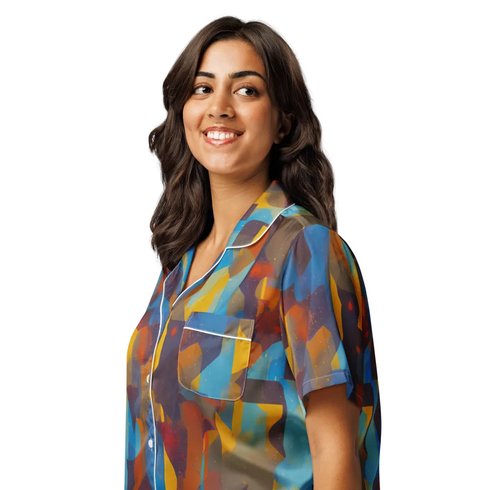 Cubist Dusk on Women's Short Sleeve Pajama Top — Left Front