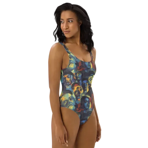 Vivid Visage on a One-Piece Swimsuit