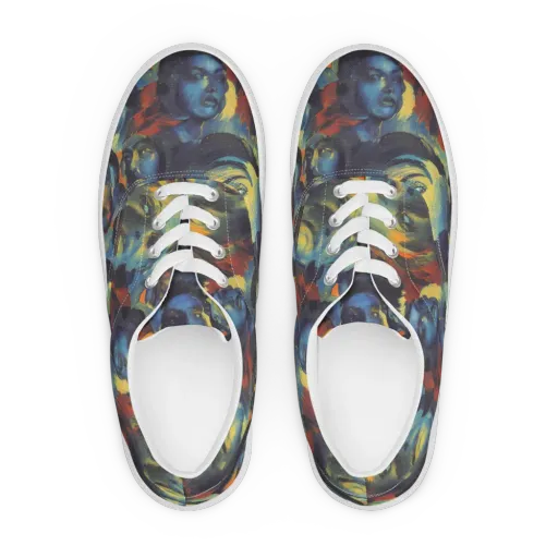 Vivid Visage on a Men's Lace-Up Canvas Shoes