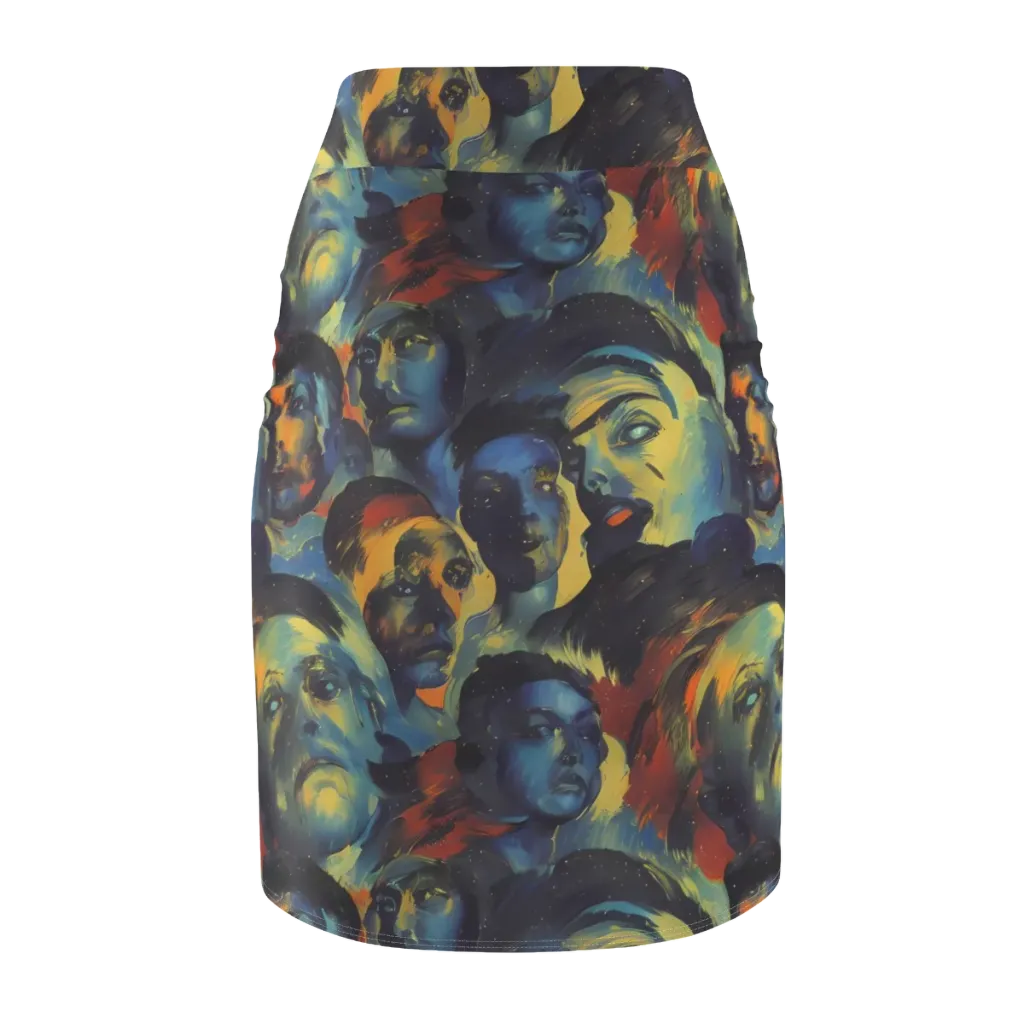 Vivid Visage on Pencil Skirt — Back